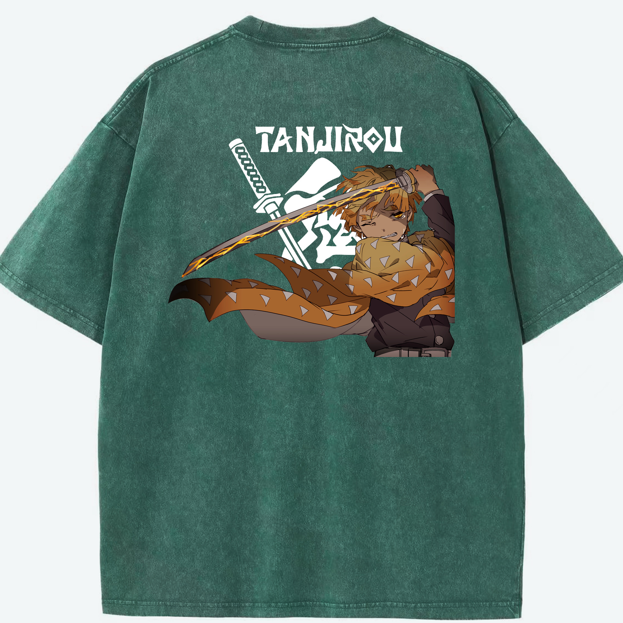 （画像用） 鬼滅の刃（きめつのやいば）我妻 善逸／あがつま ぜんいつ Agatsuma Zenitsu 綿100% ヴィンテージ風 半袖Tシャツ（背面プリント）